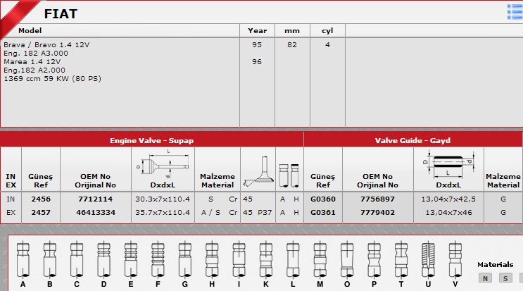 SİBOP TAKIMI 2456 2457 IN 8 EX 4 BRAVA 1.4 12-V (8 EMME + 4 EKSOZ) | 7712114 46413334