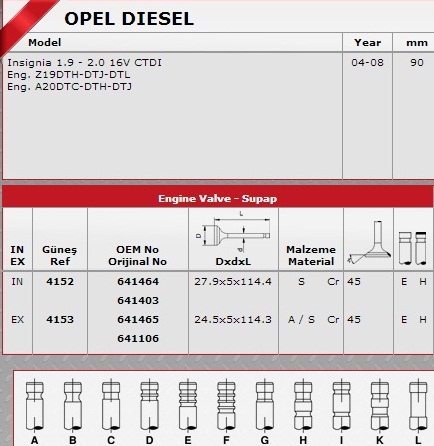 SİBOP TAKIMI 4152 4153 IN 8 EX 8 INSIGNIA 2.0 CDTI 1.9 CDTI 16V | 641464 641465