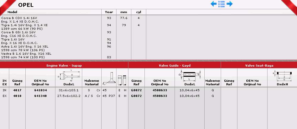 SİBOP GAYDI G0872 IN 8 EX 8 ASTRA 1.4 1.6 16V