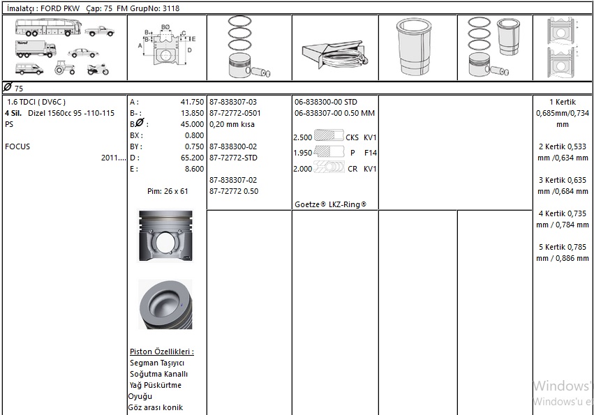 MOTOR SEGMANI 68383070G 050 75,00 FOCUS 1.6TDCİ EURO 5 DV6C P208 C4 1.6HDİ