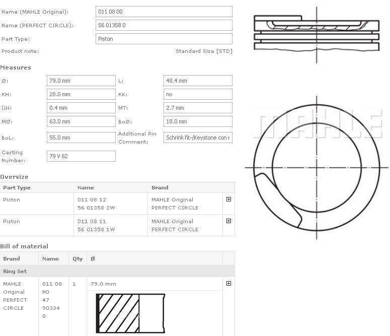 PİSTON SEGMAN 0110800 (STD) 79,00MM C16NZ E16NZ X16SZ X16SZR (1.6 8V)