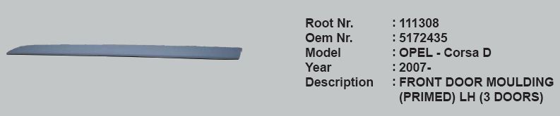 KAPI ÇITASI ÖN SOL 5172435 111308 CORSA-D 07->3 KAPI ASTARLI