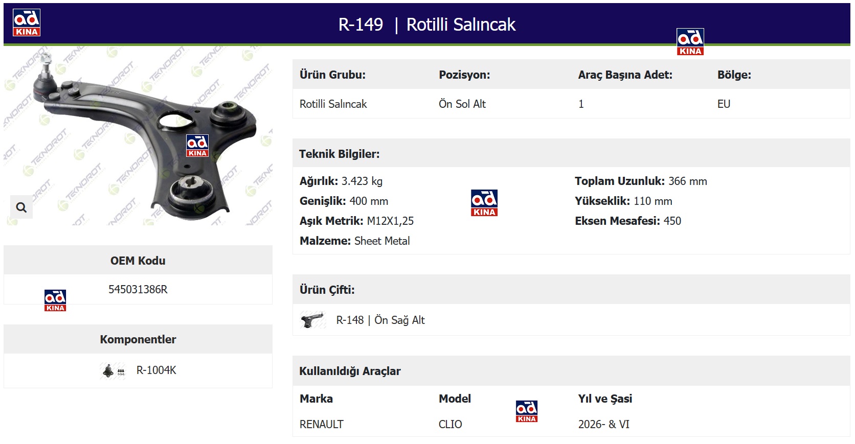 SALINCAK R149 CLIO-VI (2025->) | 545031386R