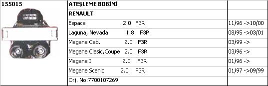 BOBİN 155015 ESPACE LAGUNA NEVADA MEGANE | 7700107269